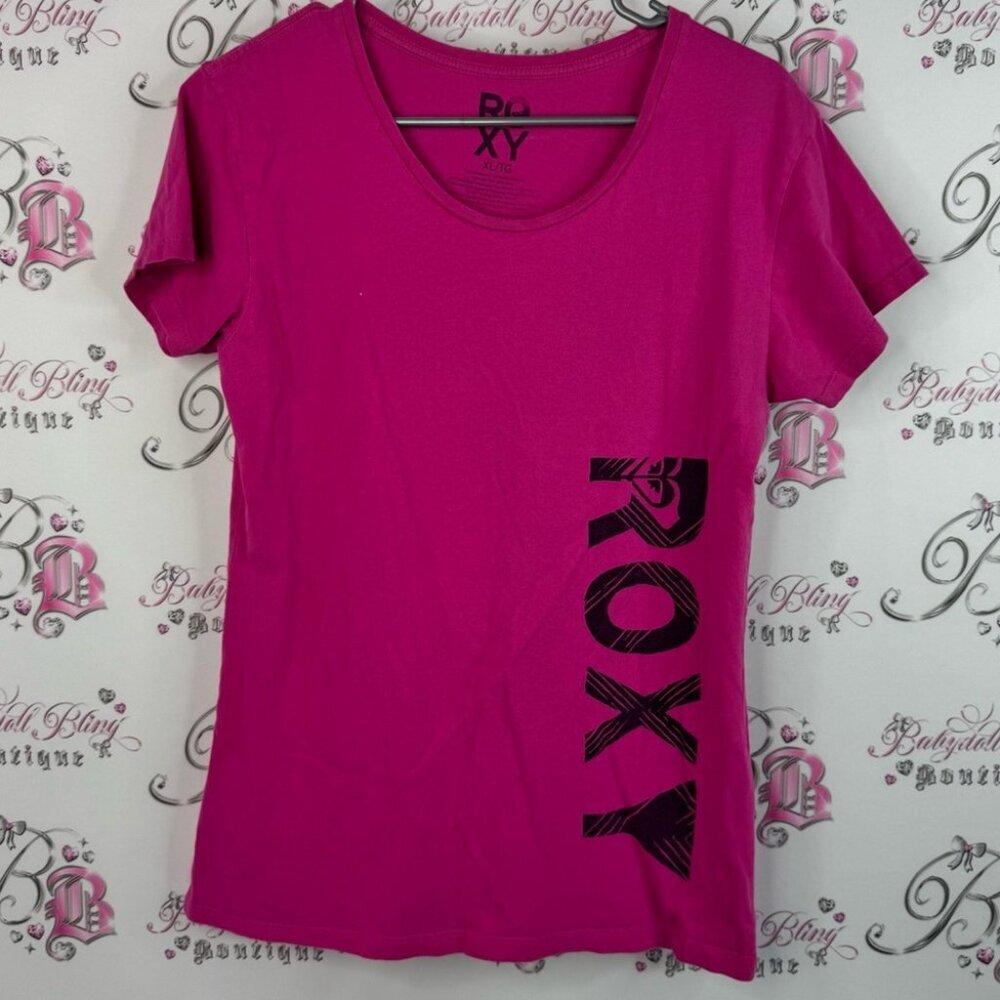 Roxy tshirt tee y2k pink black Roxy logo Fuchsia Short Sleeve Tee